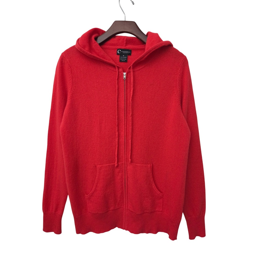 C by Bloomingdale's Cashmere Zip Hoodie Women M Poppy Red NWT $218